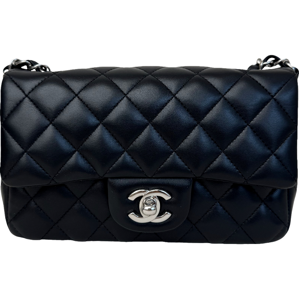 Chanel Lambskin Quilted Mini Rectangular Flap Black
