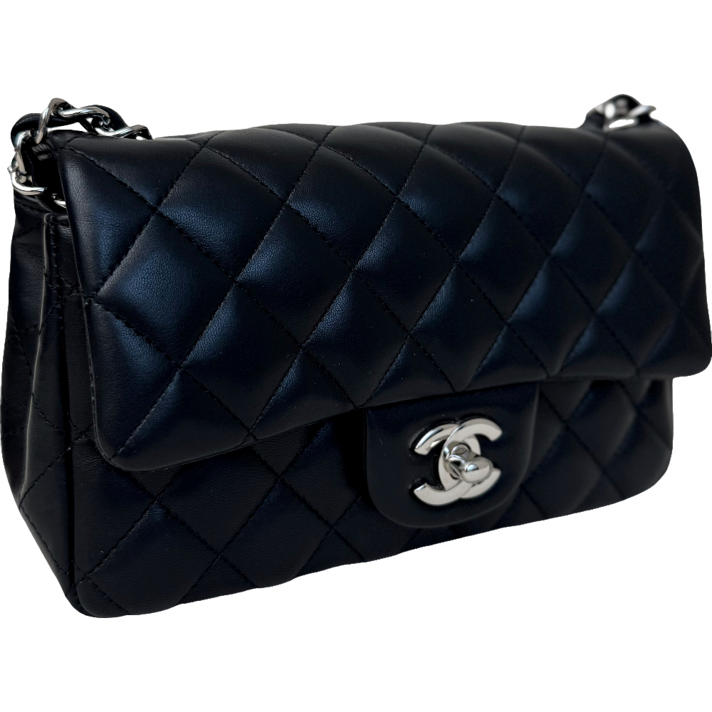 Chanel Lambskin Quilted Mini Rectangular Flap Black