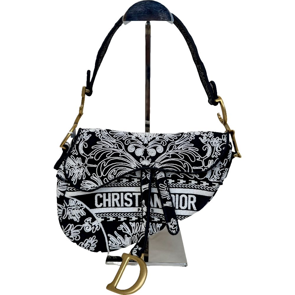 Dior Black Embroidered Canvas Ornamental Cornely Saddle Bag