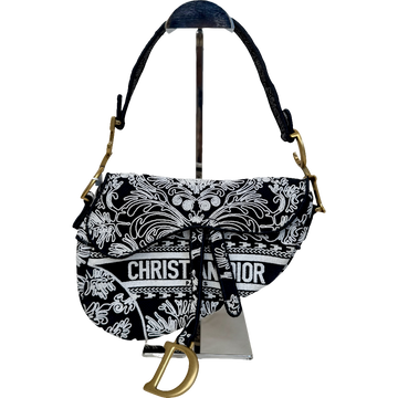 Dior Black Embroidered Canvas Ornamental Cornely Saddle Bag