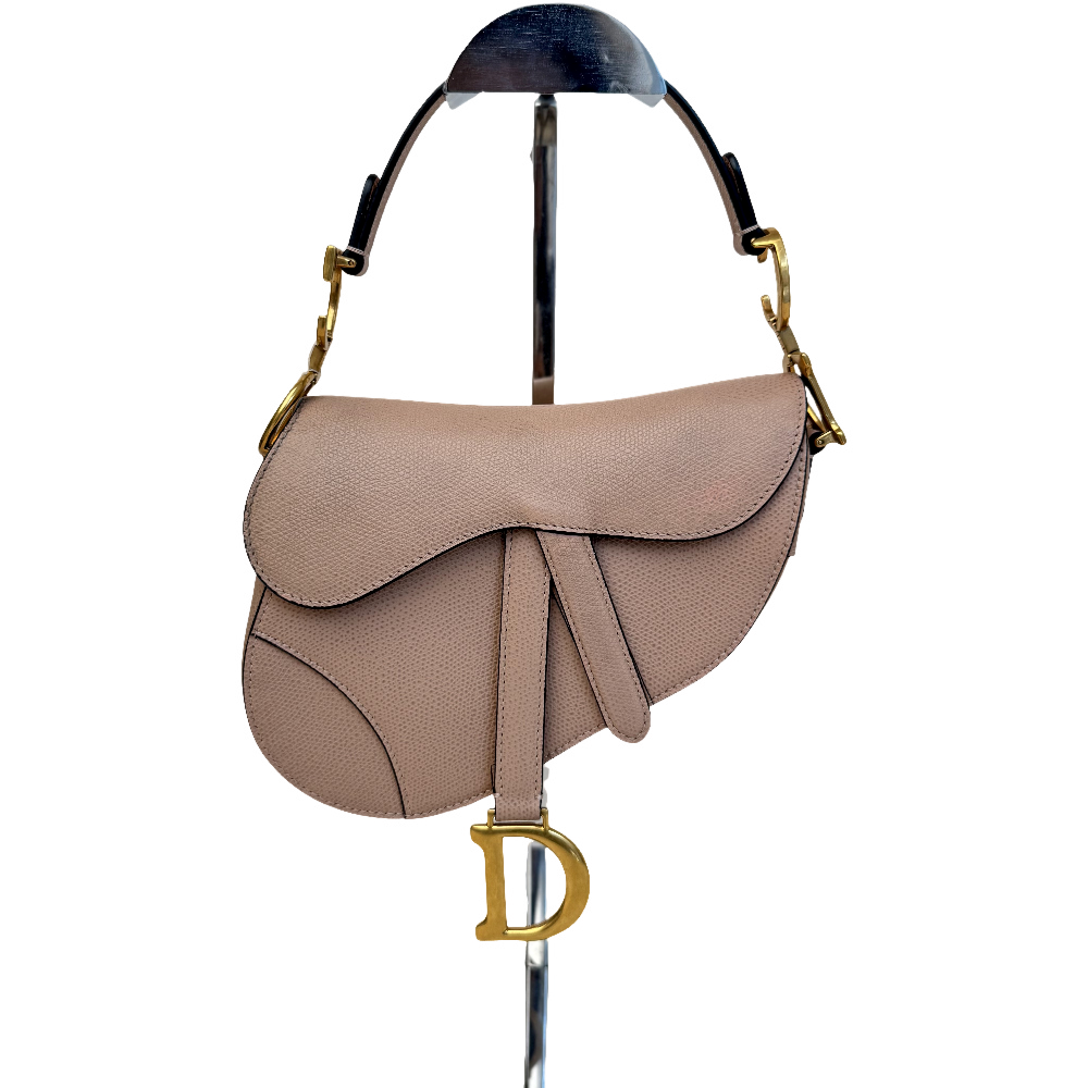 Christian Dior Saddle Bag With Strap Warm Taupe Grained