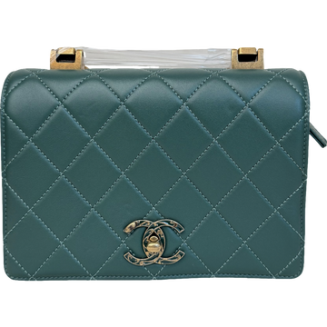 Chanel Green Quilted Leather Enamel Top Handle Bag
