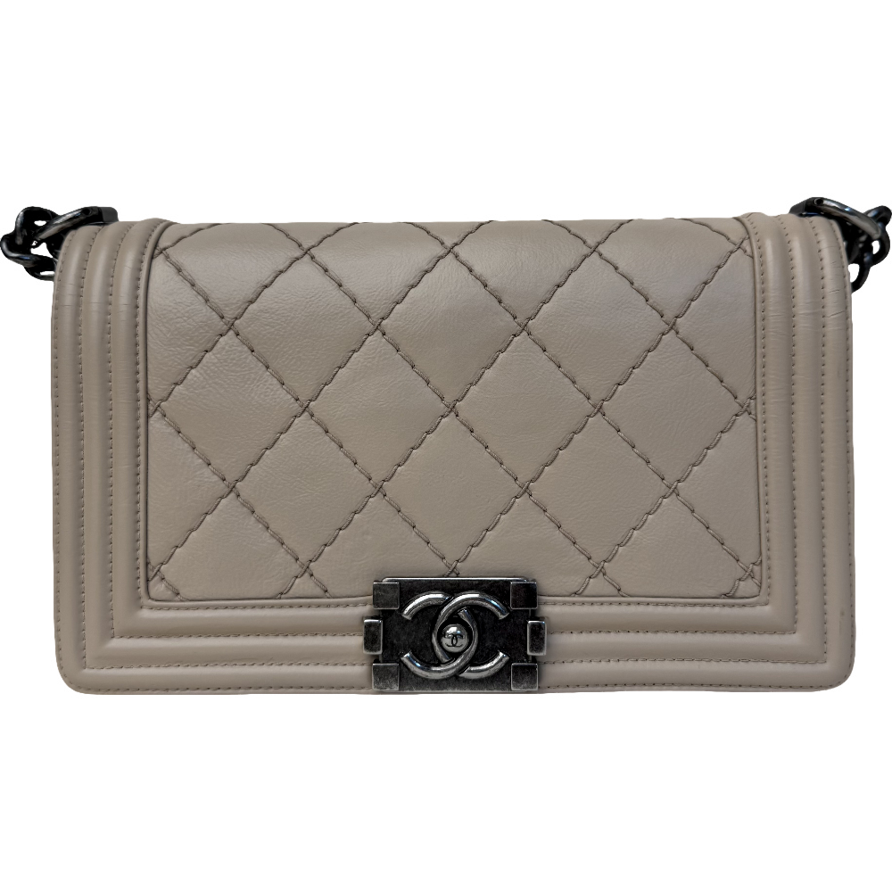 Chanel Beige Boy Flap Bag Quilted Calfskin